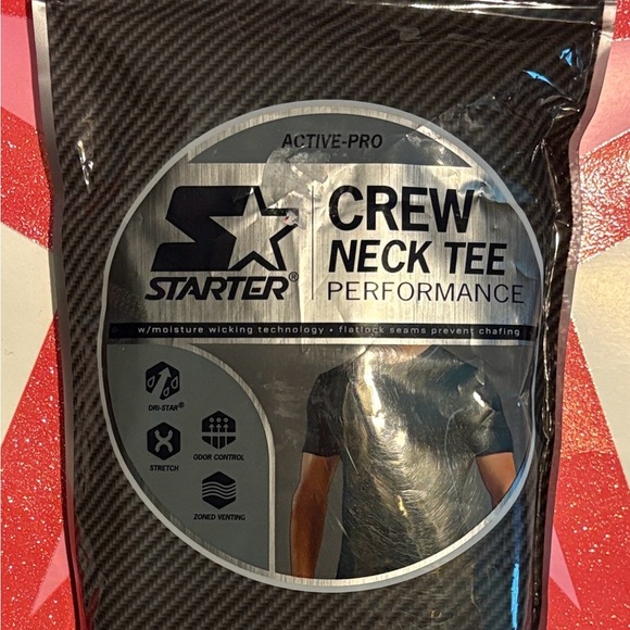 STARTER Men's Performance Black Crew Neck Tee - Picture 5 of 5